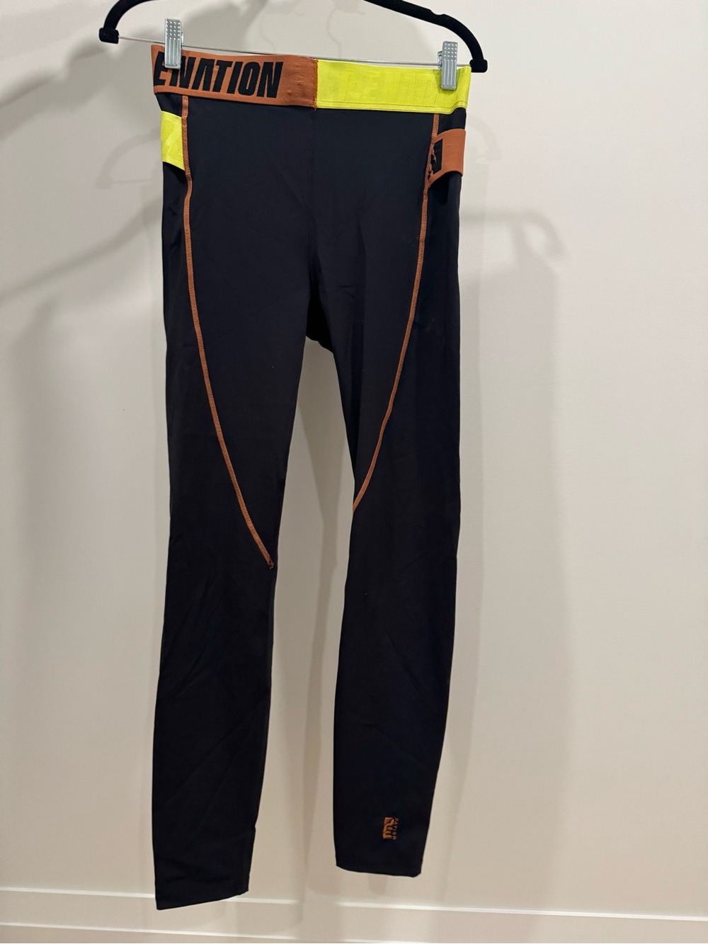 P.E Nation Black Leggings with Neon Yellow & Brown Waistband